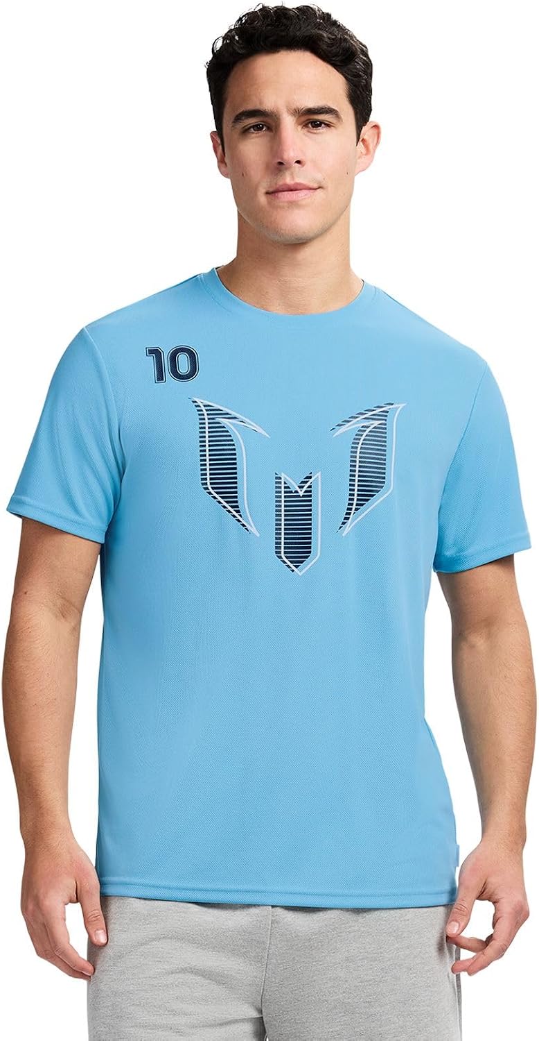 Messi Men's Wingstar Closed Eye Mesh Tee, Short Sleeve T-Shirt, Standard Fit with Graphic