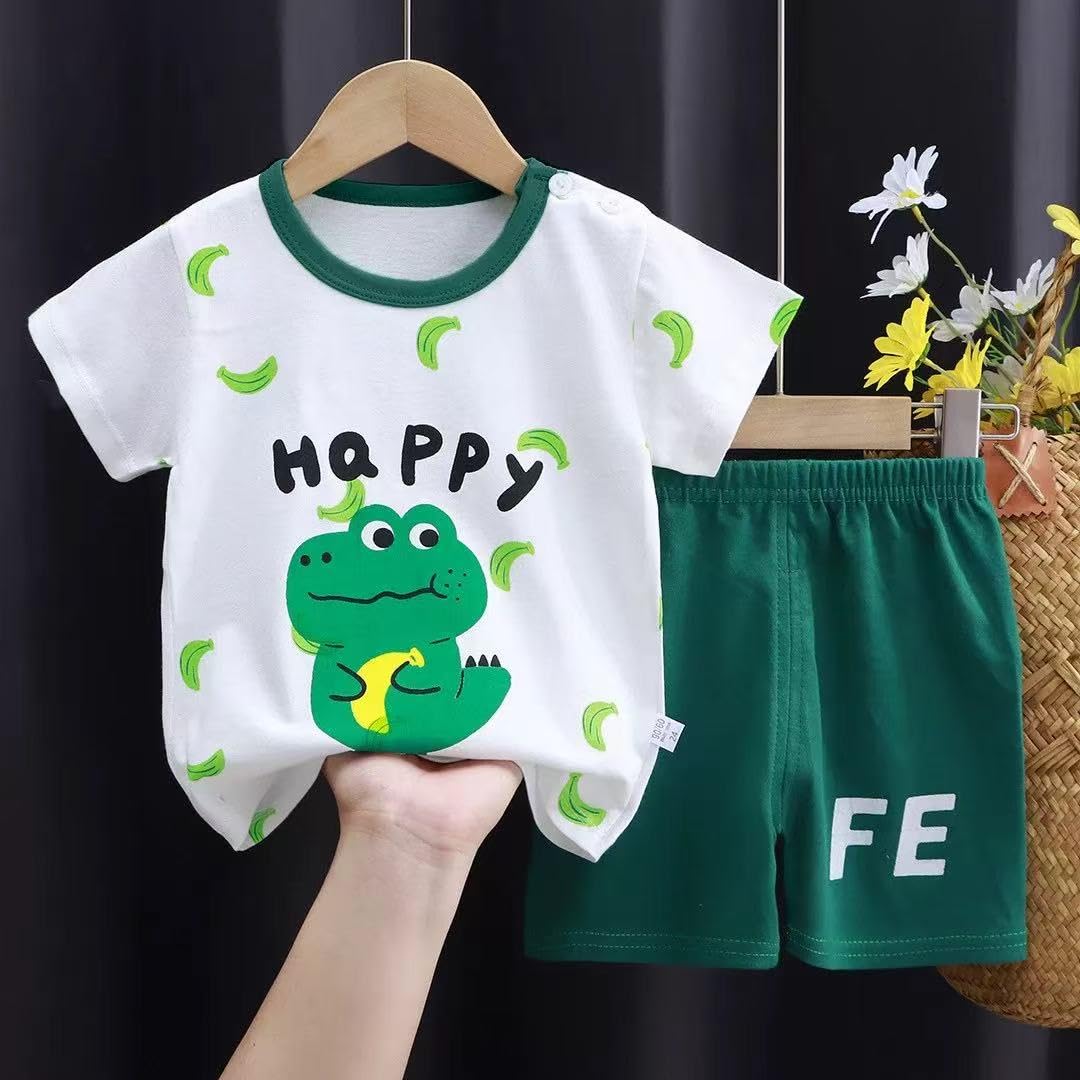 Vagefun Conjunto de pantalones cortos para bebé, ropa de verano para niños pequeños con parte superior de algodón de dinosaurio + pantalones cortos, ropa de 6 meses a 4 años