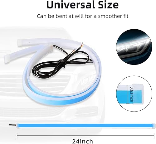 Miniatura 2 de Ziciner Tiras LED para faros delanteros de automóvil, 2 tiras flexibles de doble color, tira de luz LED impermeable para circulación diurna,