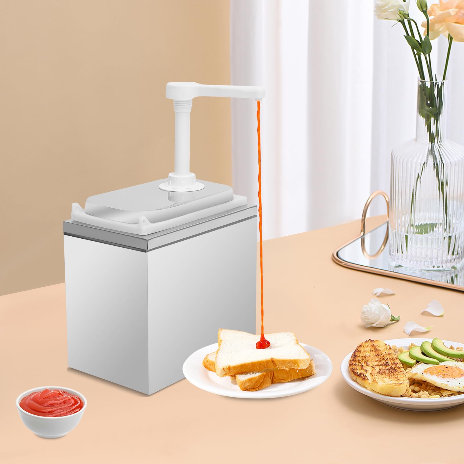 Dispensador de salsas de una sola cabeza de acero inoxidable, bomba de salsa de 2 litros, dispensador de salsa, dispensador de mostaza, dispensador de salsa, dispensador de salsa, dispensador de salsa