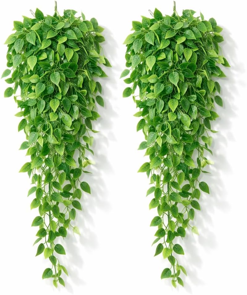 Adak Fake Hanging Plants Vines (2 Pack) – Artificial Ivy Greenery Garlands for Room Decor, Bedroom, Living Room, Kitchen, Office & Patio – Indoor & Outdoor Hanging Décor (No Flowerpot)