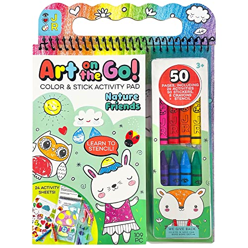 Bright Stripes Travel Coloring Kit for Kids: Art On the Go Coloring Books and Crayons, Sticker Activity Book - Mess-Free Collage Fun for Ages 3+ (Art On The Go Nature)