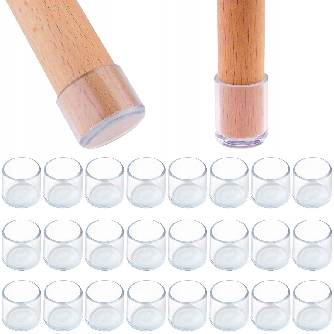 AVRUYPI 24 PCS Protector Patas Sillas Silicona, Transparente Silicona Protector Sillas Patas, Tapas Transparentes Copas para Patas de Muebles, Cubre Patas Sillas de Madera Dura de Arañazos