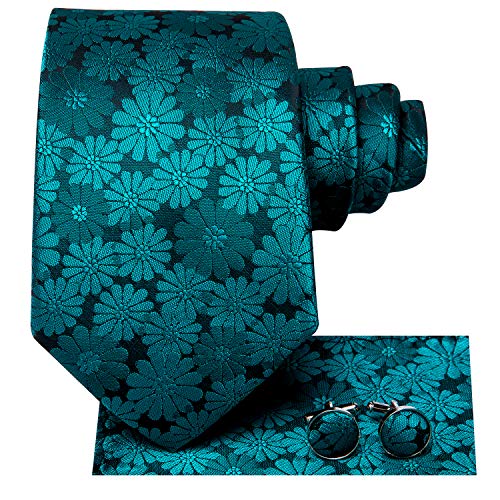 Image of Dubulle Mens Paisley Striped Tie Woven Necktie for Men and Handkerchief Cufflinks Set Wedding Formal Business