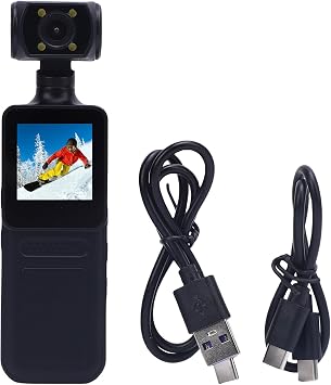 ciciglow 4K Body Camera, HD WiFi 180 Degree Rotating Lens Handheld Camera with 1.3 inch HD Screen, LED Light, APP for Outdoor Sports Travel