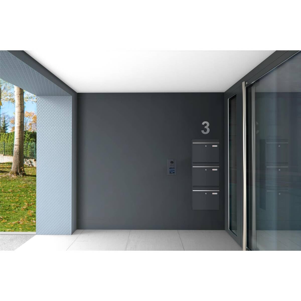 Metzler XXL dreifach Briefkasten für 3er Familienhaus aus massivem Stahl in Anthrazit RAL 7016 - mit austauschbarem namensschild - Wandmontage - 780 x 687 x 116 mm - Vertikal Bk212