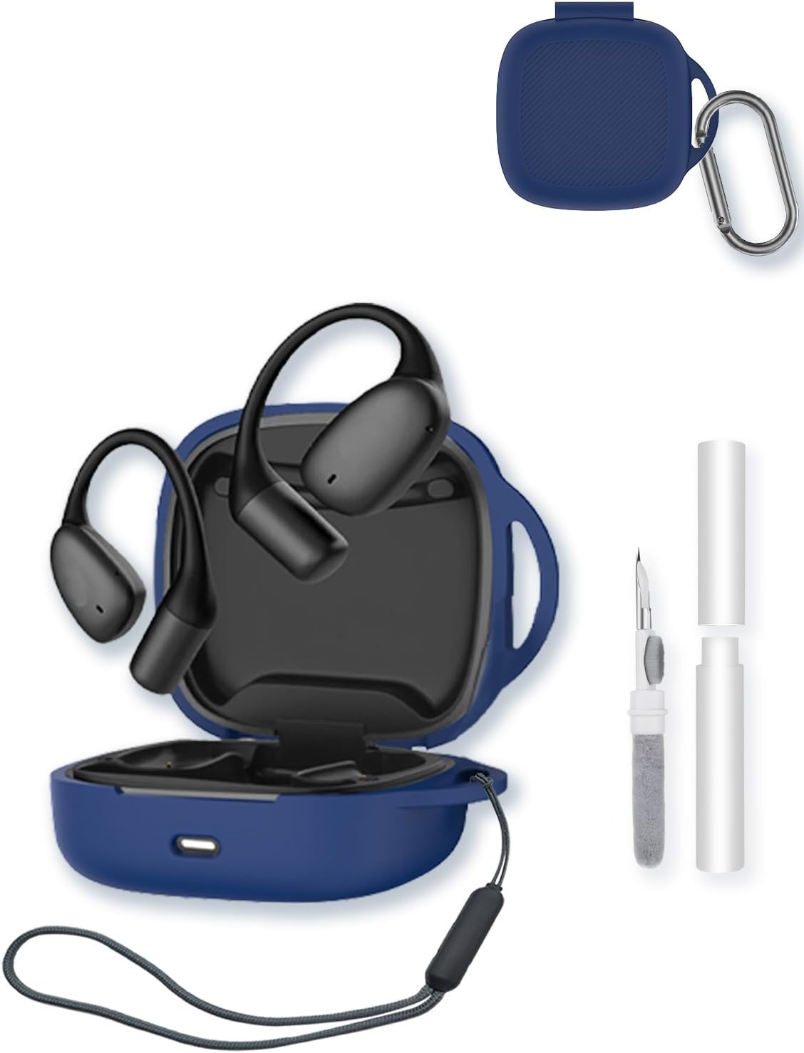 Case for Raycon Essential Open Earbuds,Soft Protective,BOVUGAC Silicone Case Cover with Keychain & Cleaning Kit & Lanyard for Raycon Essential.-Blue