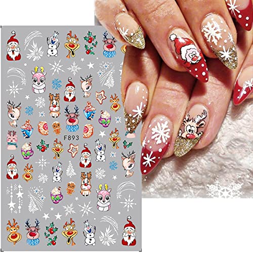 10 Sheets Christmas Nail Stickers 3D Xmas Nail Decals Winter White Snowflake Santa Claus Snowman Bell Reindeer Nail Stickers For Women Girls Christmas Nail Designs Decoration Charms #TOP4