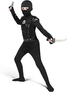 Spooktacular Creations Boys Ninja Costume, Deluxe Black Ninja Costume for Kids, Boys Halloween Dress Up(Large(10-12yrs))