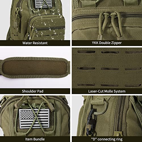 BOMTURN Tactical Backpack Sling Bags - 1000D Waterproof Military Backpack // Chest Bag // CCW Bags Outdoor Shoulder Bag for Every Day Carry Green