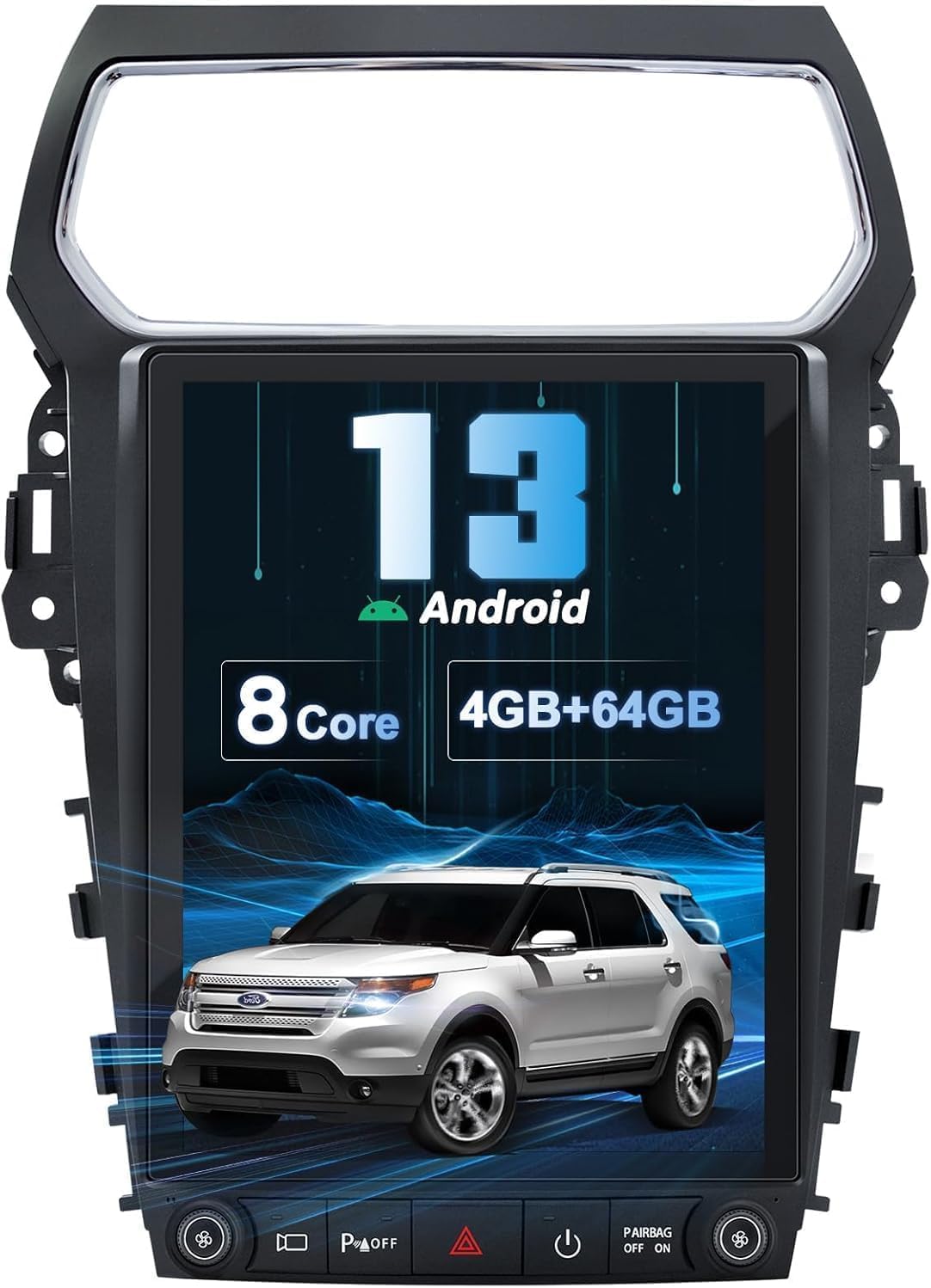 Car Radio Upgrade Dash Kit for Ford Explorer 2011-2019,Wireless CarPlay Android Auto, 4GB+64GB 8 Core Stereo System,12.1 Inch Touch Screen, GPS, Bluetooth, WiFi, SWC,MirrorLink