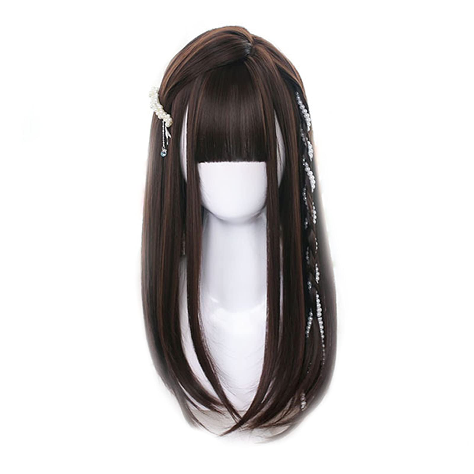 Perruque noire cheveux longs raides LWZ avec design couvre-chef complet haute fluidité