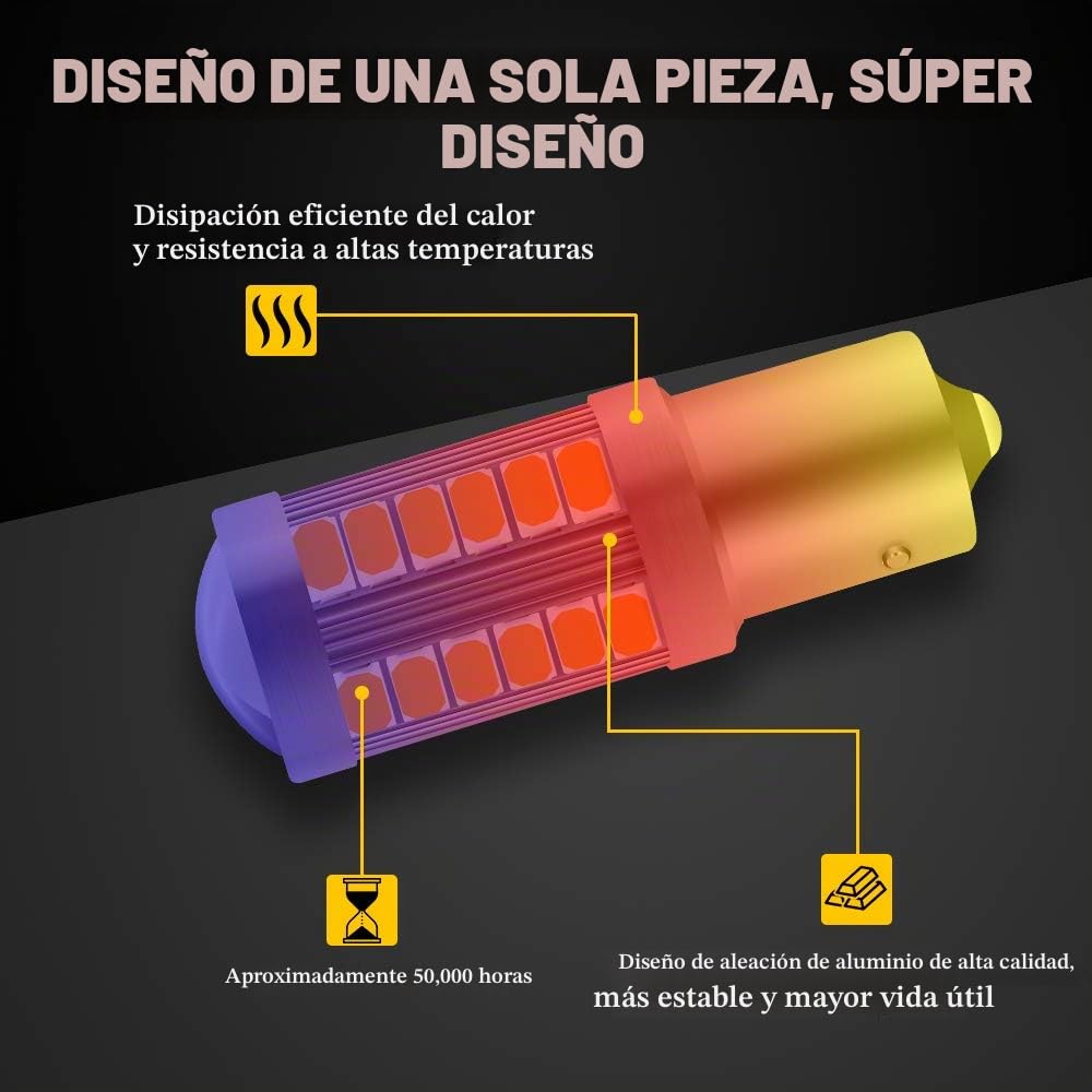 4 X 1156BAU15S PY21W Bombilla LED Amarillo Señal de giro Bombilla Super Brillante 6000K 5630 33 SMD Frente de coche y Luz de señal de giro trasera 12-30 V