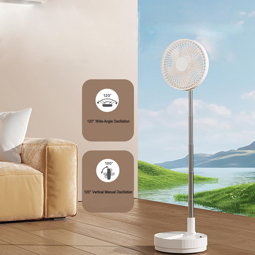wonderlamp - Ventilador de Mesa Plegable Bensa, Altura Regulable 38–80 cm, Oscilante, 4 Velocidades, Mando a Distancia y Batería Recargable, Ventilador Portátil para Hogar