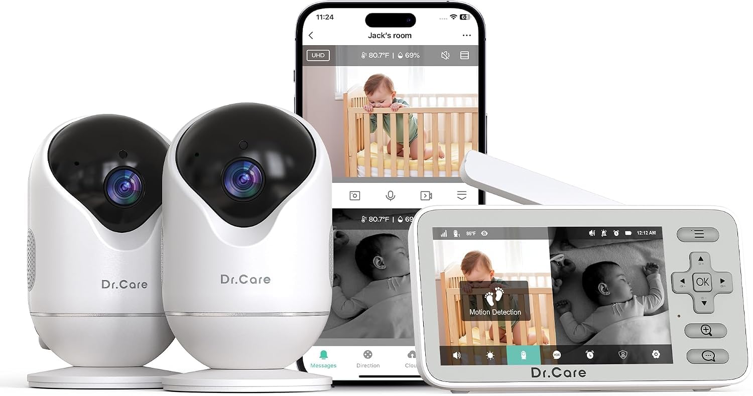 Dr.Care VistaView Lite Smart WiFi Baby Monitor with 2 Cameras, 4” 720P