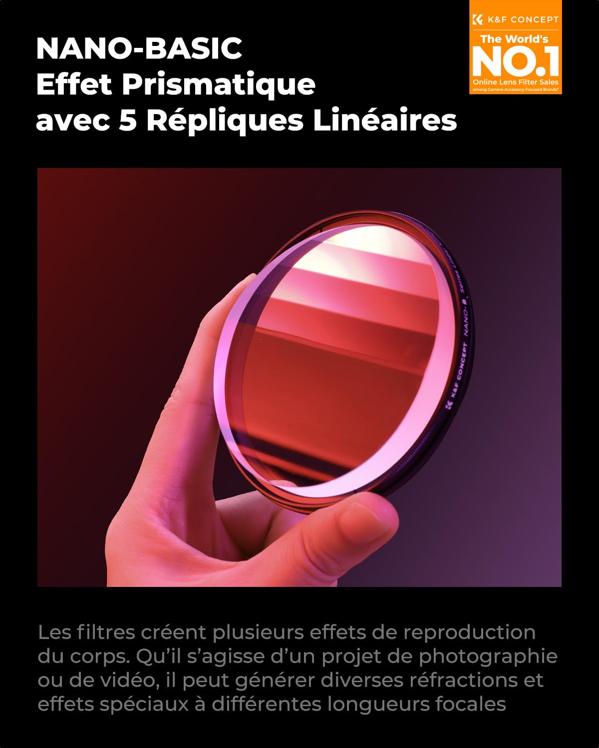 K&F CONCEPT 82mm Filtre Effet Spécial-Prismatique Linéaire 5 Prismes pour Objectif Appareil Photo
