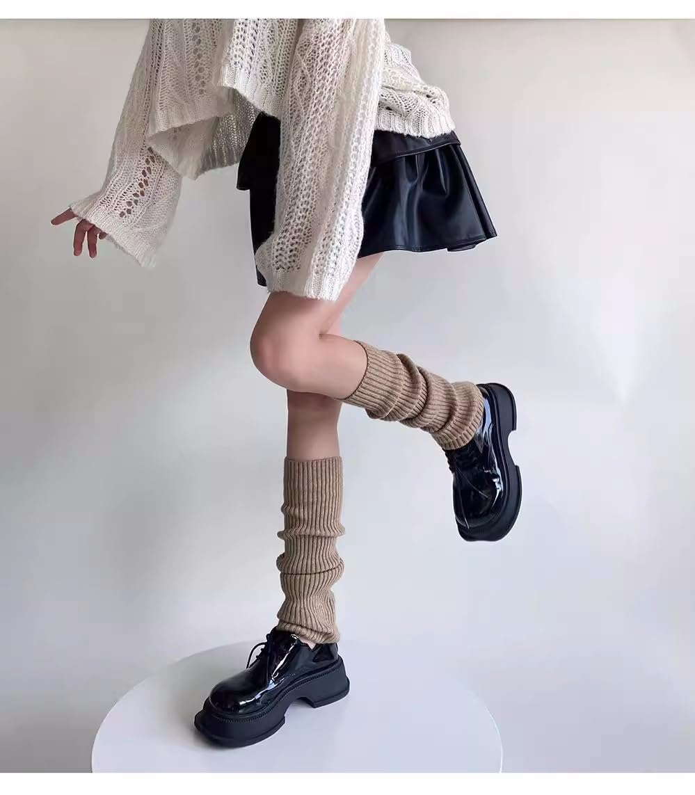 VUCDXOP Lange beenwarmers voor dames en meisjes, winter, gehaakt, gebreide manchetten, beenwarmers, kniekousen, overknees, in eenheidsmaat, koffie, Eén maat
