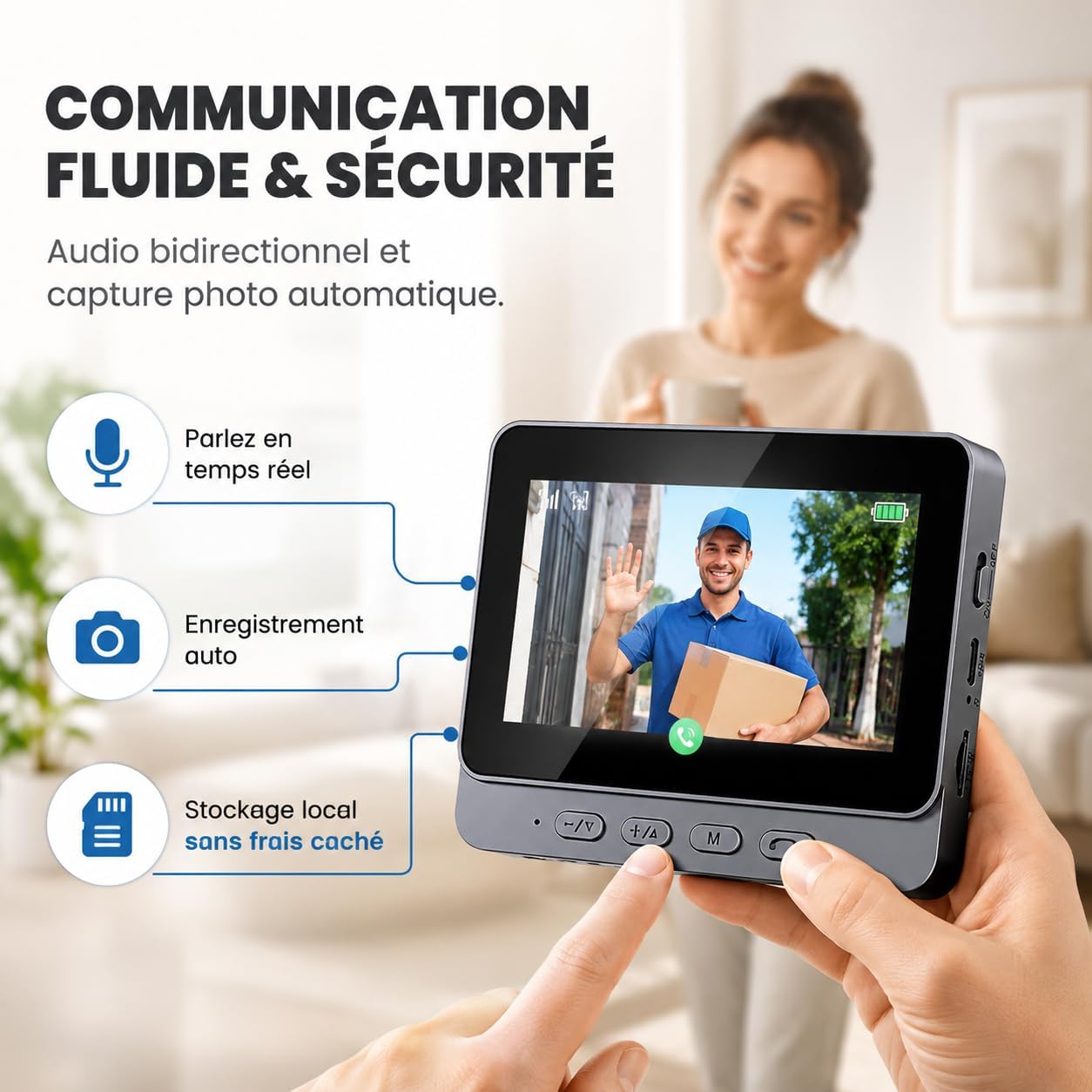 Campanello senza fili Esterno Citofoni senza fili con fotocamera 1080P IP65 impermeabile Video Campanello con 4,3 IPS schermo Monitor Citofoni con camera HD 170°Visione Notturna Campanello per casa