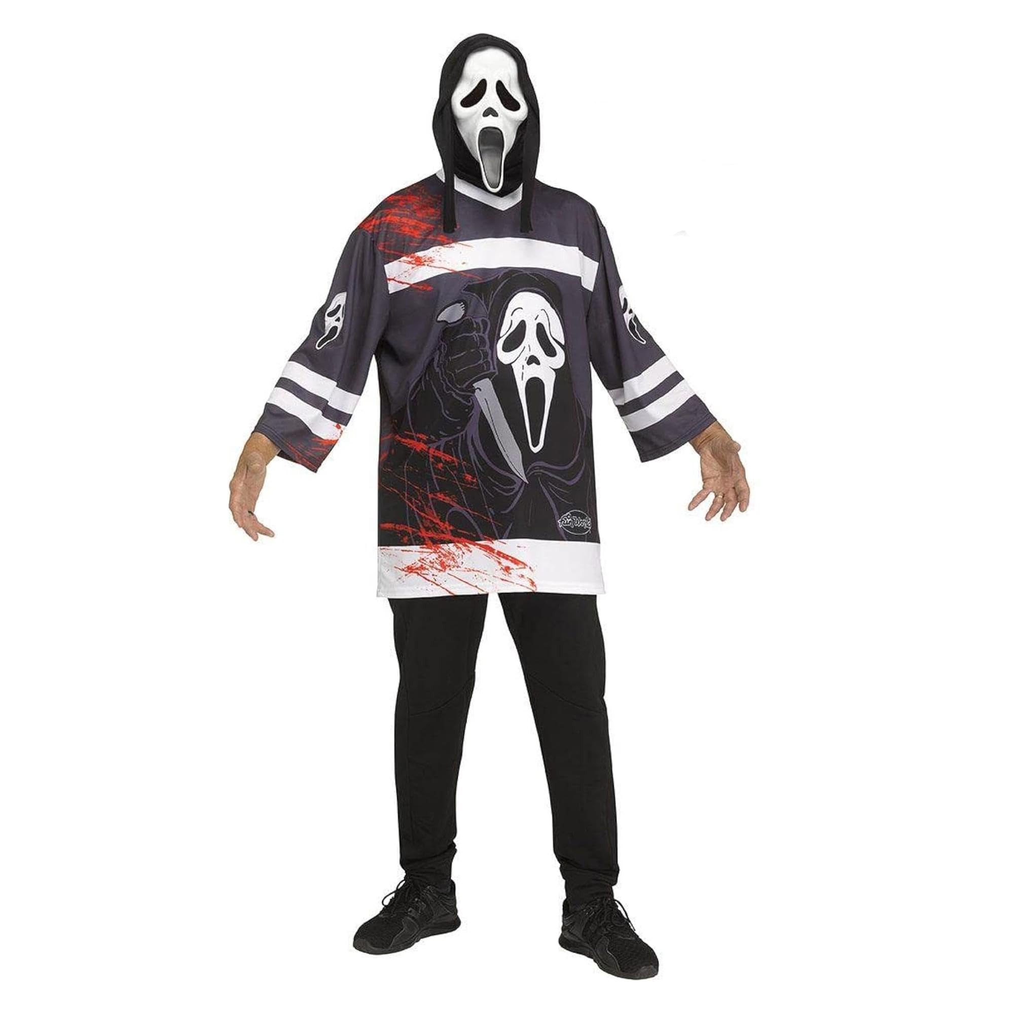 Adults Ghost Face Ice Hockey Jersey & Mask Halloween Fancy Dress Costume [One Size]