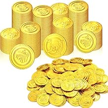 Charniol 300 Pcs St. Patricks Day Gold Coins Plastic Gold Coins Bulk with Skull Pattern for Pirate Party Treasure Game Novelty Birthday Party Favors