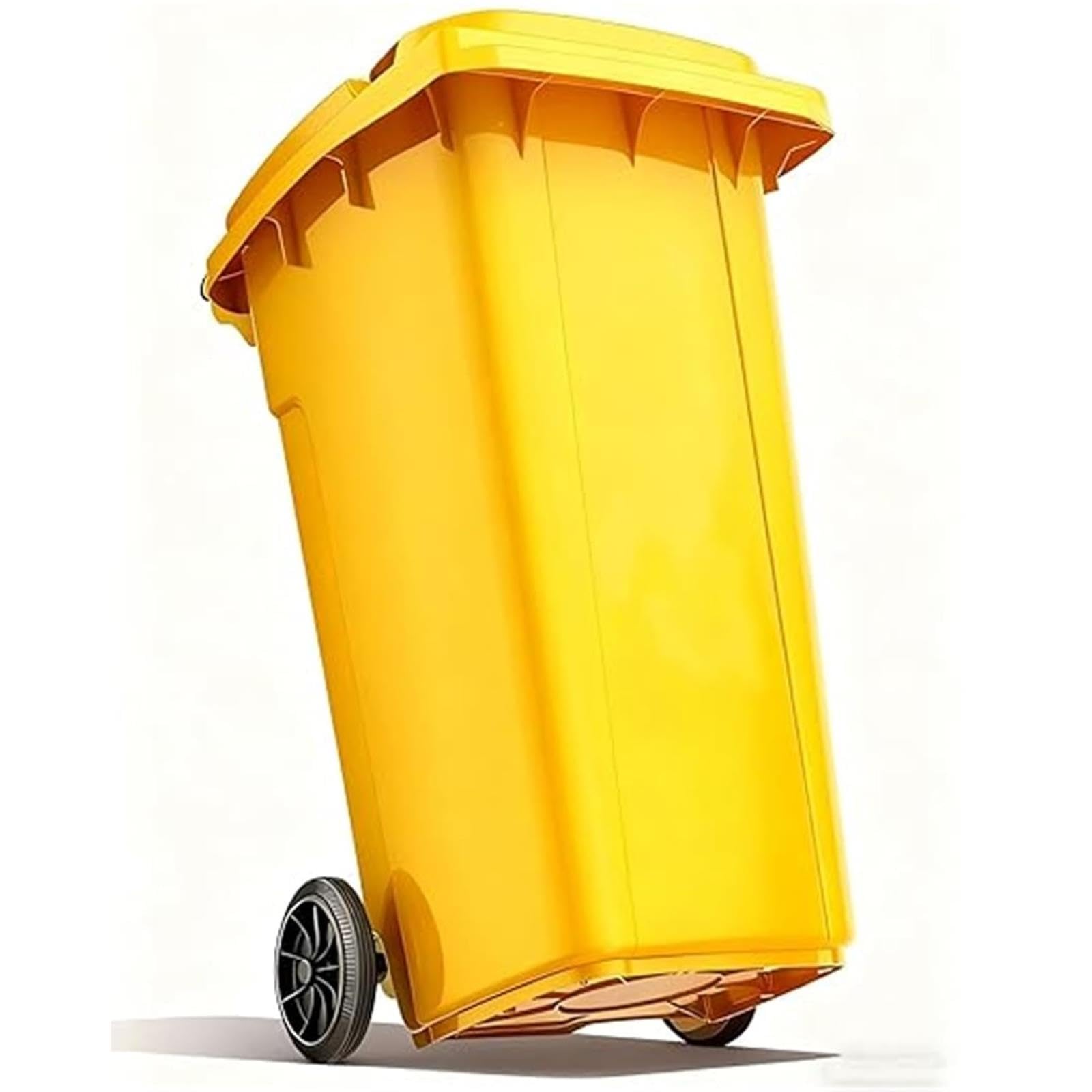 VITIWEDTY Industrial Outdoor Trash Can with Lid, 240L Heavy Duty Wheeled Garbage Bin for Patio, Backyard, Garage (Yellow 32 Gallon/120L)