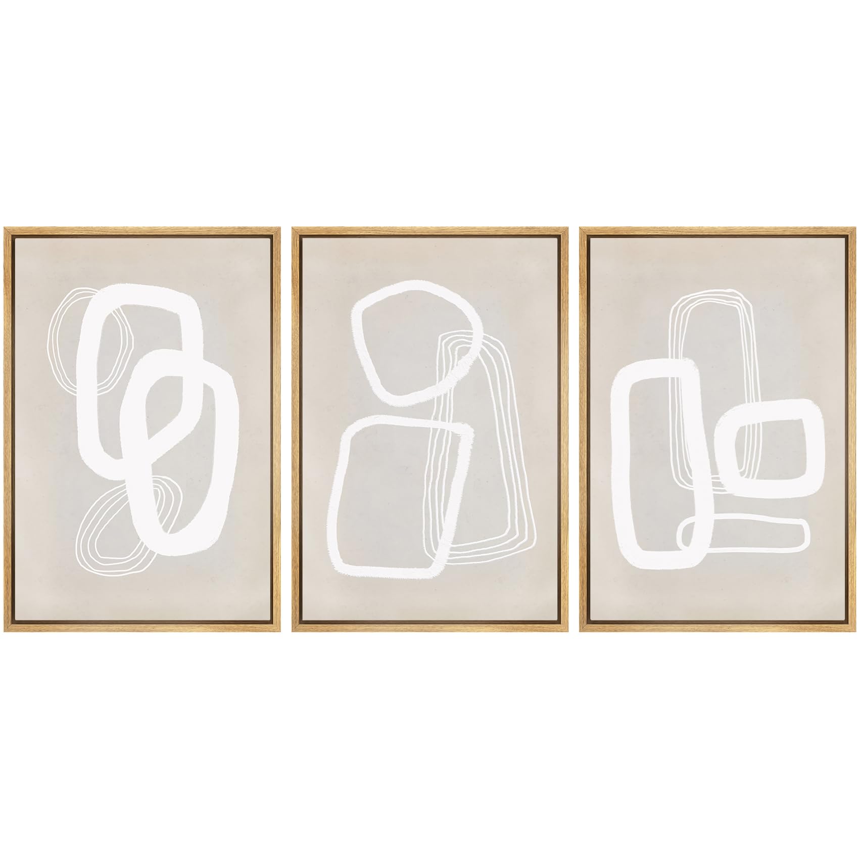 SIGNWIN Framed Canvas Print Wall Art Set Blue White Grunge Geometric Pattern Abstract Shapes Cozy Neutral Decorative Contemporary Minimal for Living Room, Bedroom, Office - 24"x36"x3 Natural — view 119