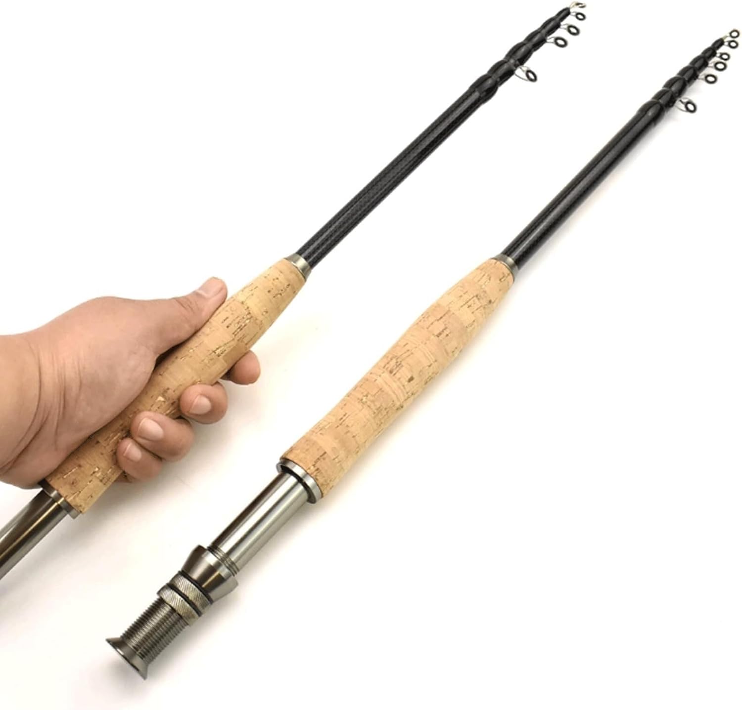 Cork Handle Telescopic Fly Fishing Rod 2.1M-3.0M, Carbon Ultralight Fast Action, Portable Travel Rod, Grip