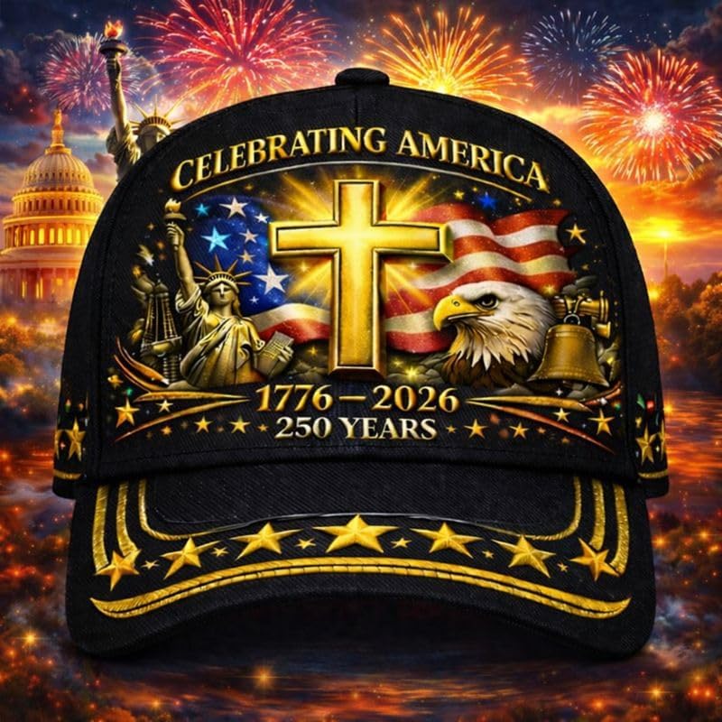 250th Anniversary Patriotic Hat American Flag Eagle and Cross Print Baseball Cap 1776-2026 Freedom Adjustable Hat Men Women - Image 3