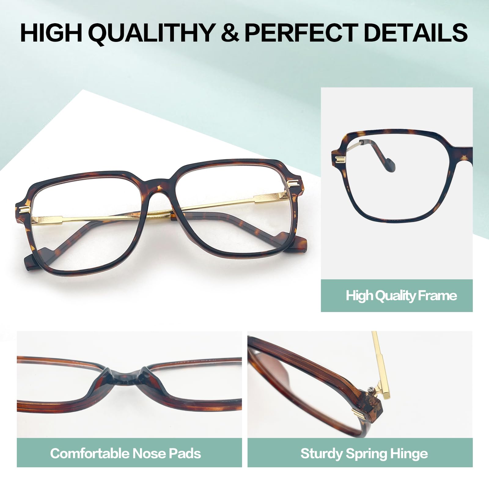 KAEOISFU Oversized Square Reading Glasses for Women Big Frame Blue Light Blocking Readers, Stylish Large Anti Glare Eyeglasses - Image 3