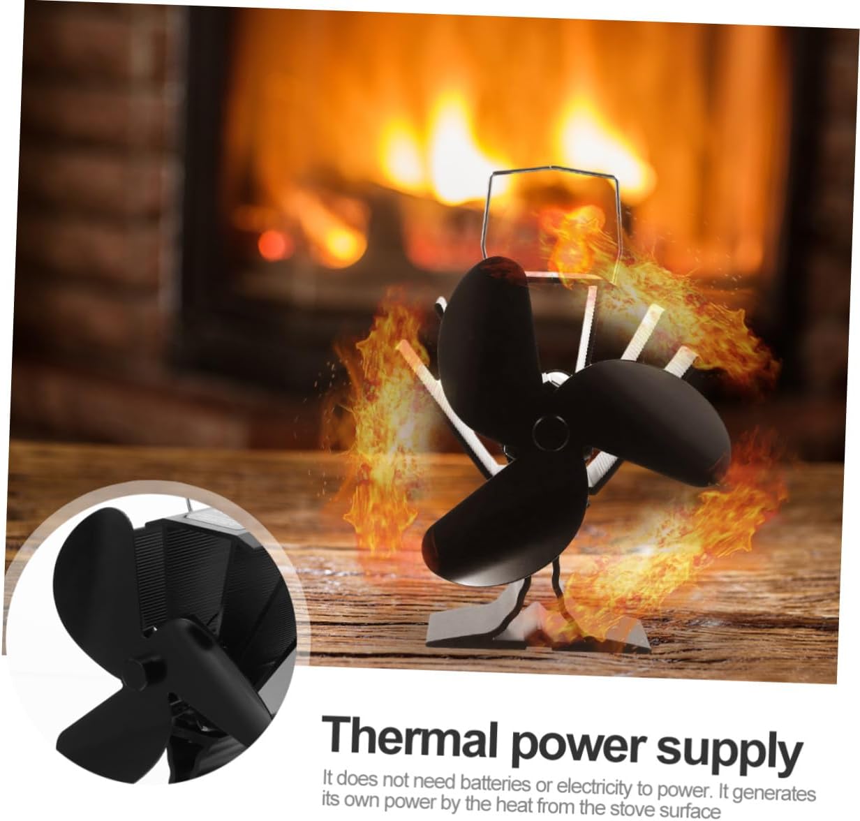 SUPVOX Heat Powered Stove Fan 4 Vane Thermal Power Fireplace Fan Silent Non-electric Heat Driven for Home Log Burner Heating