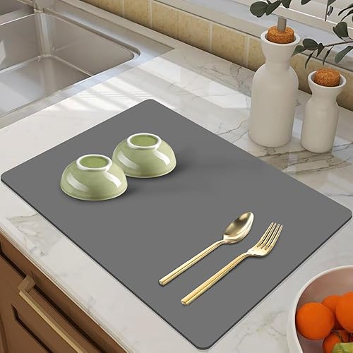 Tapete grande para secar platos para encimera de cocina, 24 x 16 pulgadas, tapete absorbente para secar platos, base de goma, secado rápido, fácil