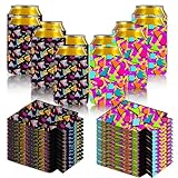 24-Piece Retro 80s 90s Vintage Can Cooler Sleeves - Memphis Fashion Neon Bottle & Can Sleeves - Party Supplies