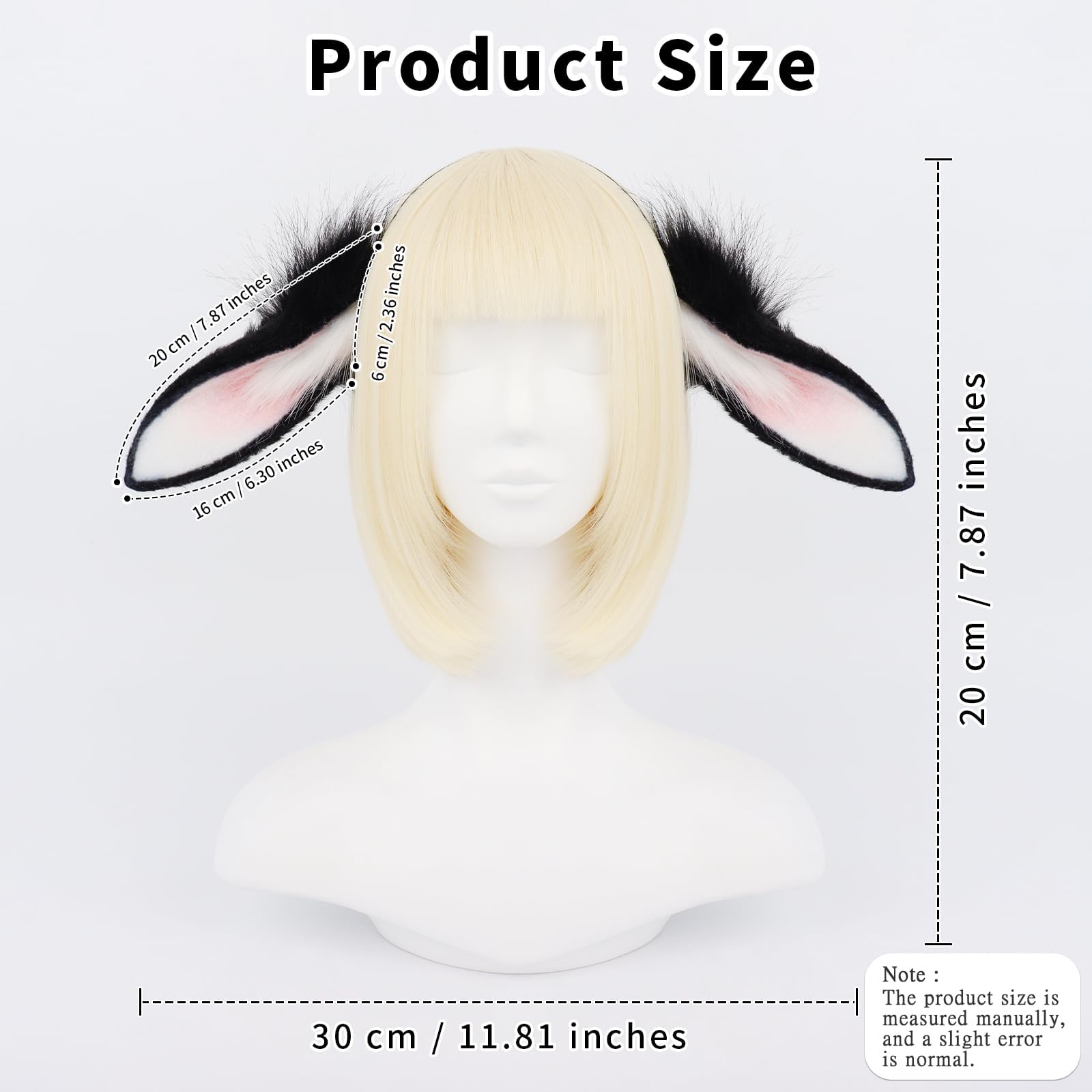 Cerchietto realistico con orecchie da coniglio, in peluche, per carnevale, Natale, cosplay, bianco e