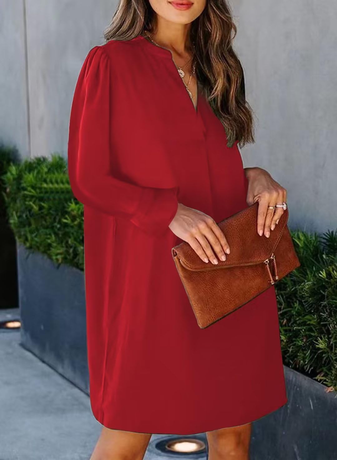 JOCAFIYE Womens Dresses Summer Casual Dress Long Sleeve V Neck Dress Shift Dress for Women 2025 - Image 4