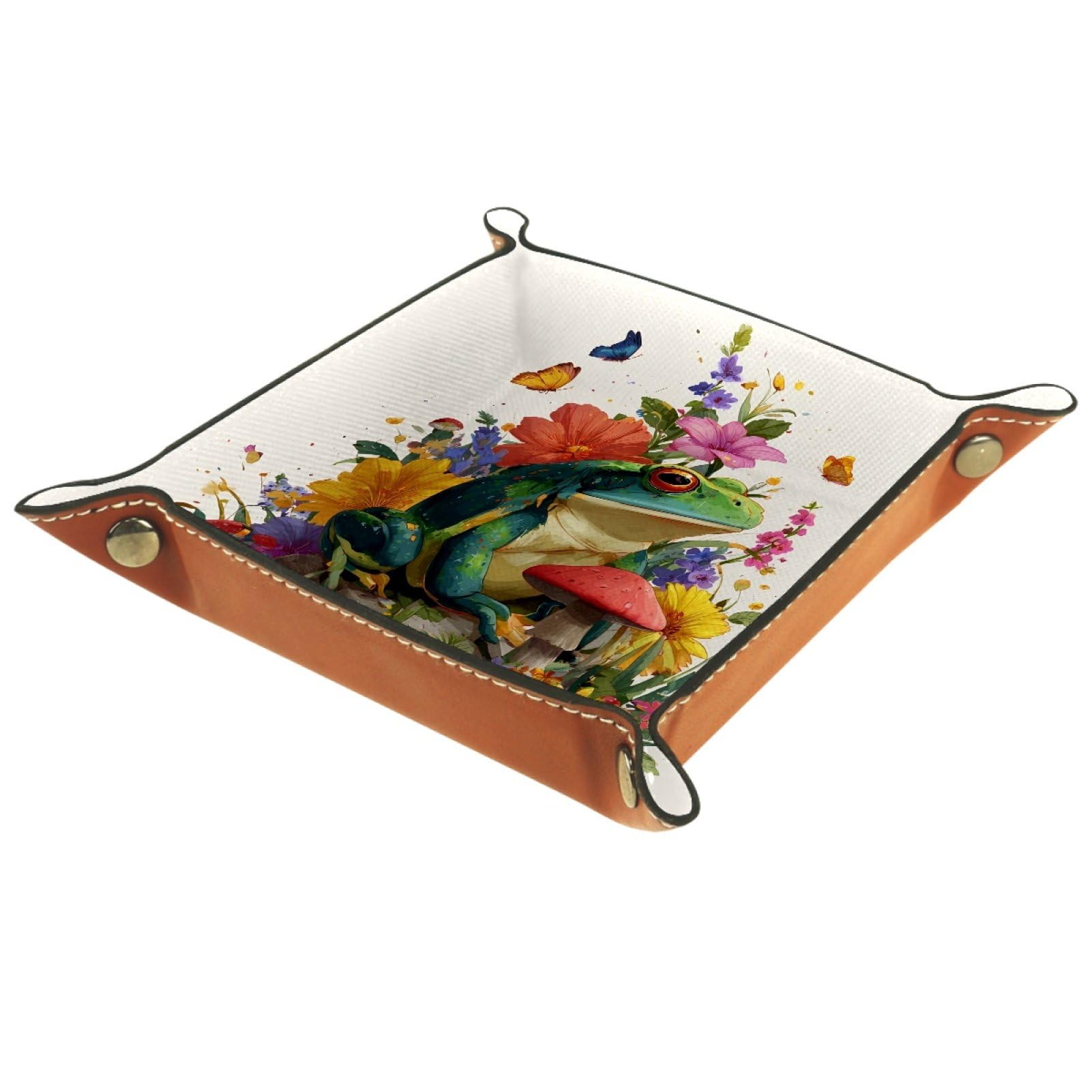 VAPOKF Frog Mushroom Dice Trays Quadrilateral Dice Folding Tray Microfiber Leather Holder for Table Games RPG DND, 20.5 × 20.5 cm