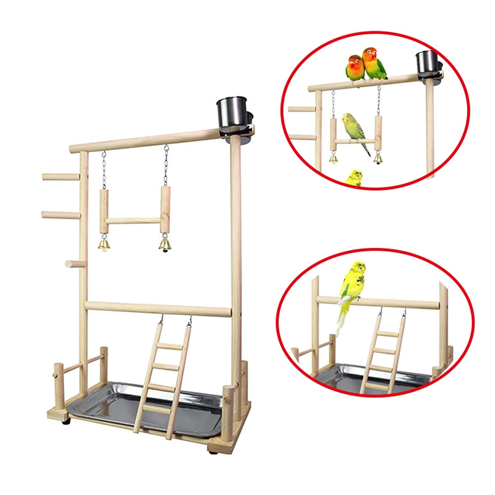 Juguete para pájaros con taza, juguetes, bandeja, pájaro, swing, escalada, puente de escalera colgante, madera, cashatiel, parque infantil, perches para pájaros