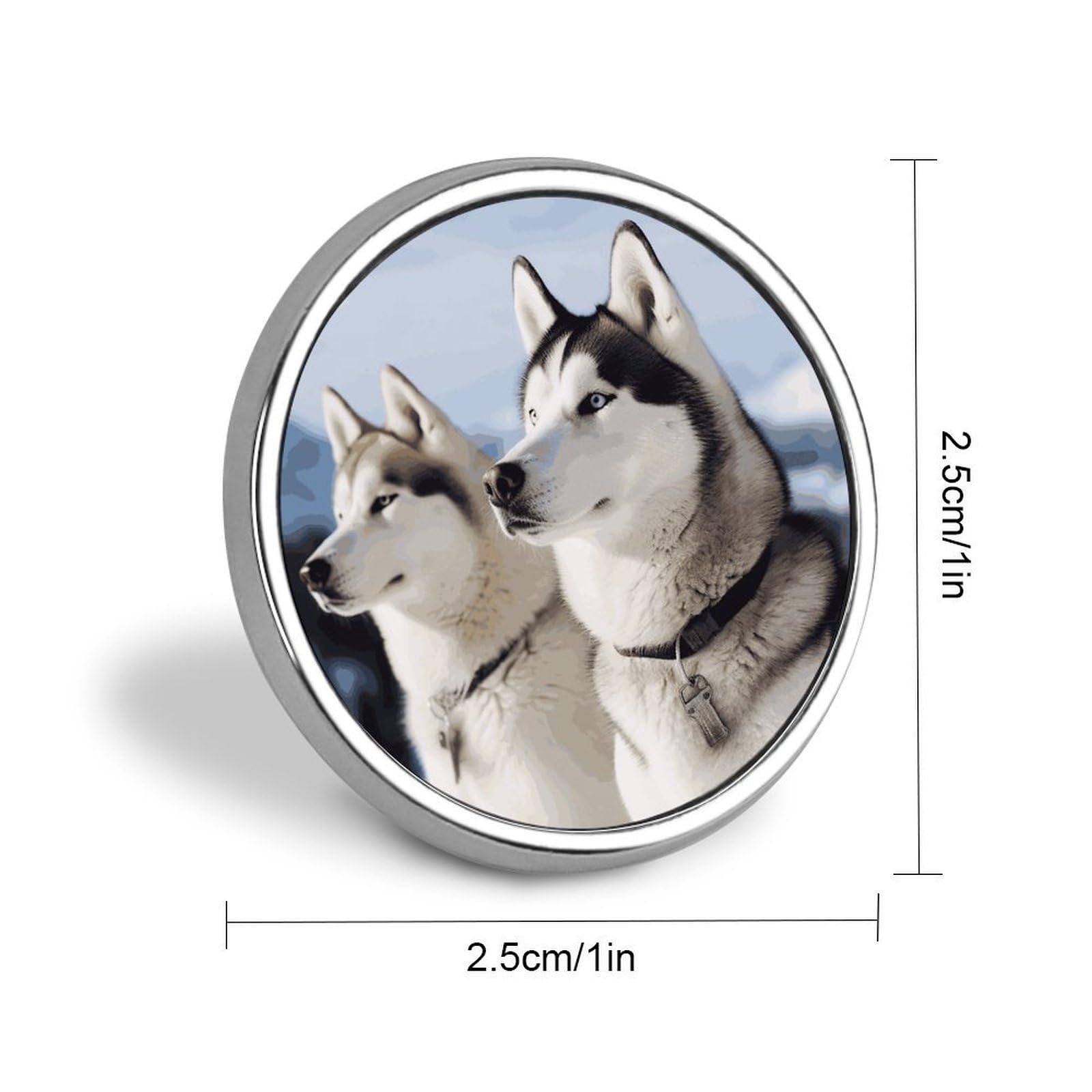 Stylish Husky Dogs Printed Round Brooch: Lightweight, Durable, Stylish Wedding Accessory Ideal for Valentine's Day And Women's Day