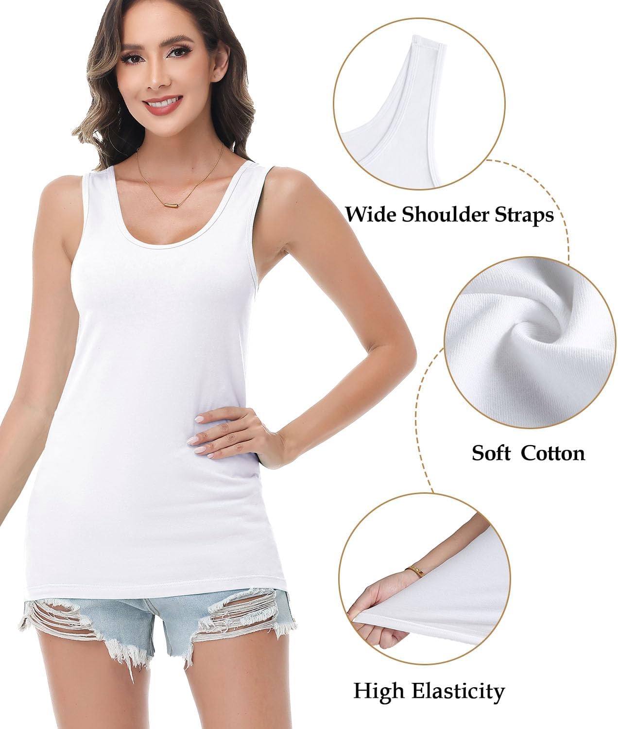 Women's Cotton Tank Tops Base Layer Undershirts 2-Pack image 4
