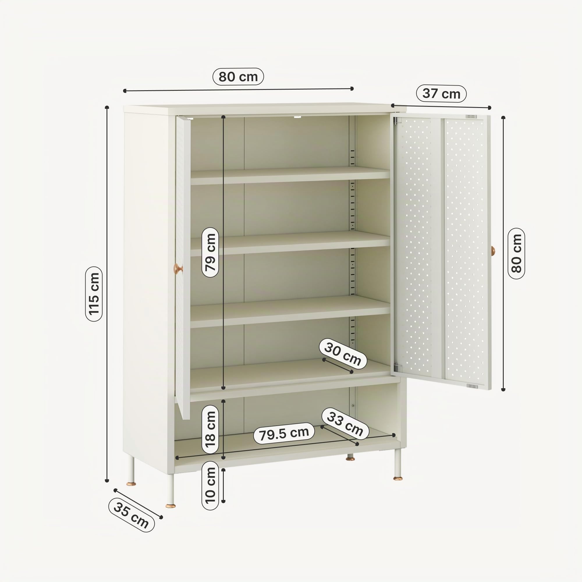 [en.casa] Schuhschrank Coleraine mit 2 Türen Schrank schmal mit offenem Fach Flurschrank 3 Ebenen höhenverstellbar Schuhkommode Metall Schuhaufbewahrung 115 x 80 x 35 cm Cremeweiß