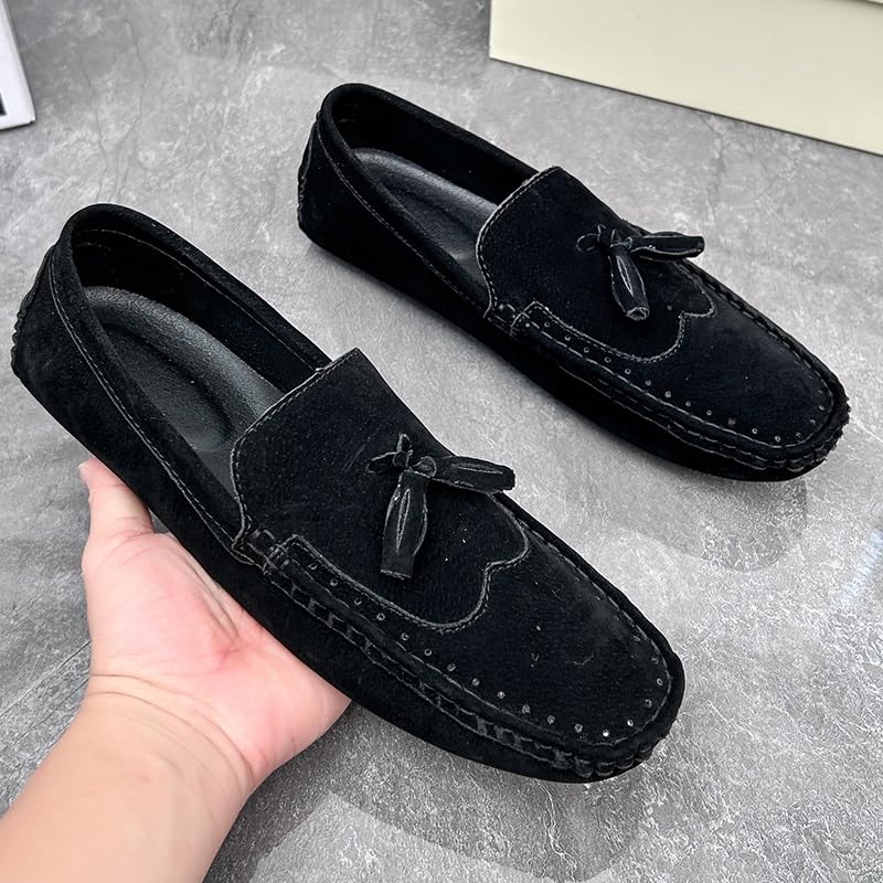 Men's Loafers Shoes Square Toe Wingtips Suede Vegan Leather with Tassel Comfortable Flexible Flat Heel Party Slip On3