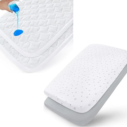 Funda de colchón de moisés y sábanas de moisés, apto para moisés Breeze Plus de 4moms y colchón de moisés de 23 x 28 pulgadas, estrella gris y blanca