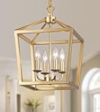 AMZASA Gold Lantern Chandelier Hanging Pendant Light Fixture 4-Lights for Kitchen Island Dining Room Hallway Entryway Foyer UL Listed