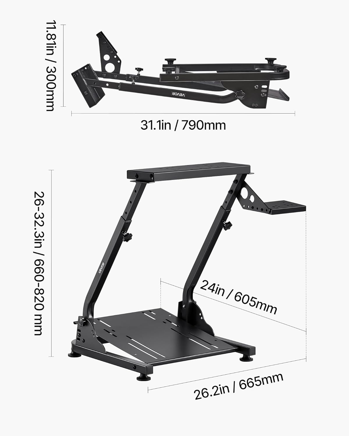 VEVOR Racing Wheel Stand, Adjustable & Foldable Simulator Stand for Logitech G29 G27 G920 G923, Thrustmaster T300RS T300GT T248 TS-PC TSXW Gaming Cockpit,Pedals Simulator NOT Included - Image 7