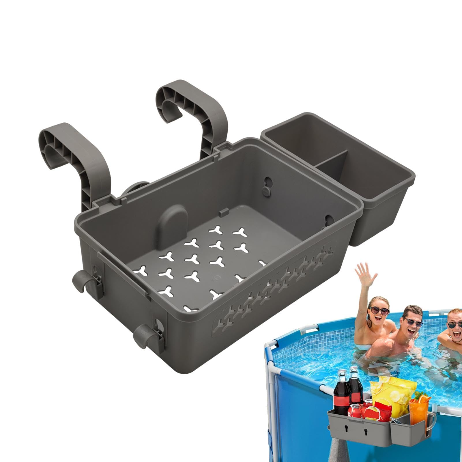 Pool Aufbewahrungskorb, Pool Korb aus Recyceltem Kunststoff, Frame Pool Kord mit Getränkehalter, Gartenpool Organizer Aufbewahrungsbox Pool Seitenkorb für Aufstellpool, Pool Zubehör