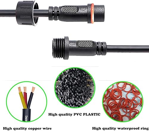 Miniatura 5 de Conectores impermeables de 2 cables, conector LED macho hembra de 16 AWG con conectores impermeables de 2 pines, cable de extensión IP68 de 7.9 in