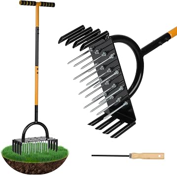 Manual Lawn Aerator - 16 Spikes & 8 Core Plugs for Yard Aeration