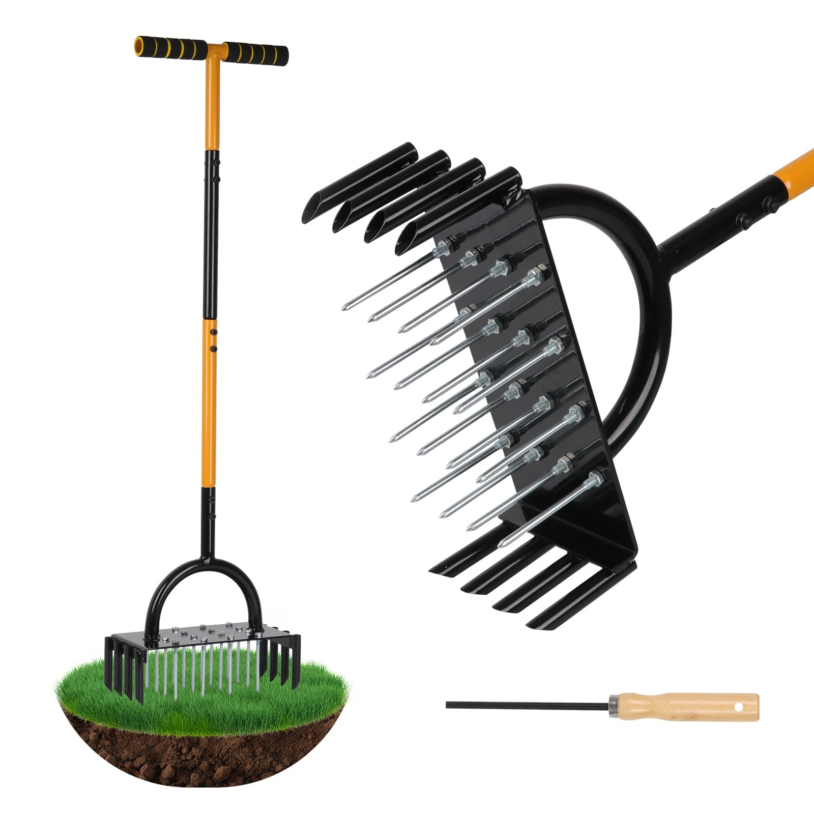 Aérateur de pelouse manuel 98 cm pour raviver l'herbe de cour