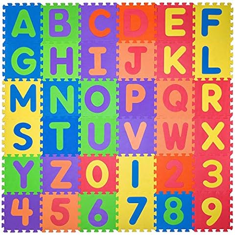 Non Toxic Alphabet Play Mat for Kids Toddlers - Thickest Interlocking Foam Puzzles ABC & Numbers 0 to 9 Flooring Mat for Play & Exercise 36 Tiles 12x12in (10mm) - Floor Coverage 36 Sq F Cover