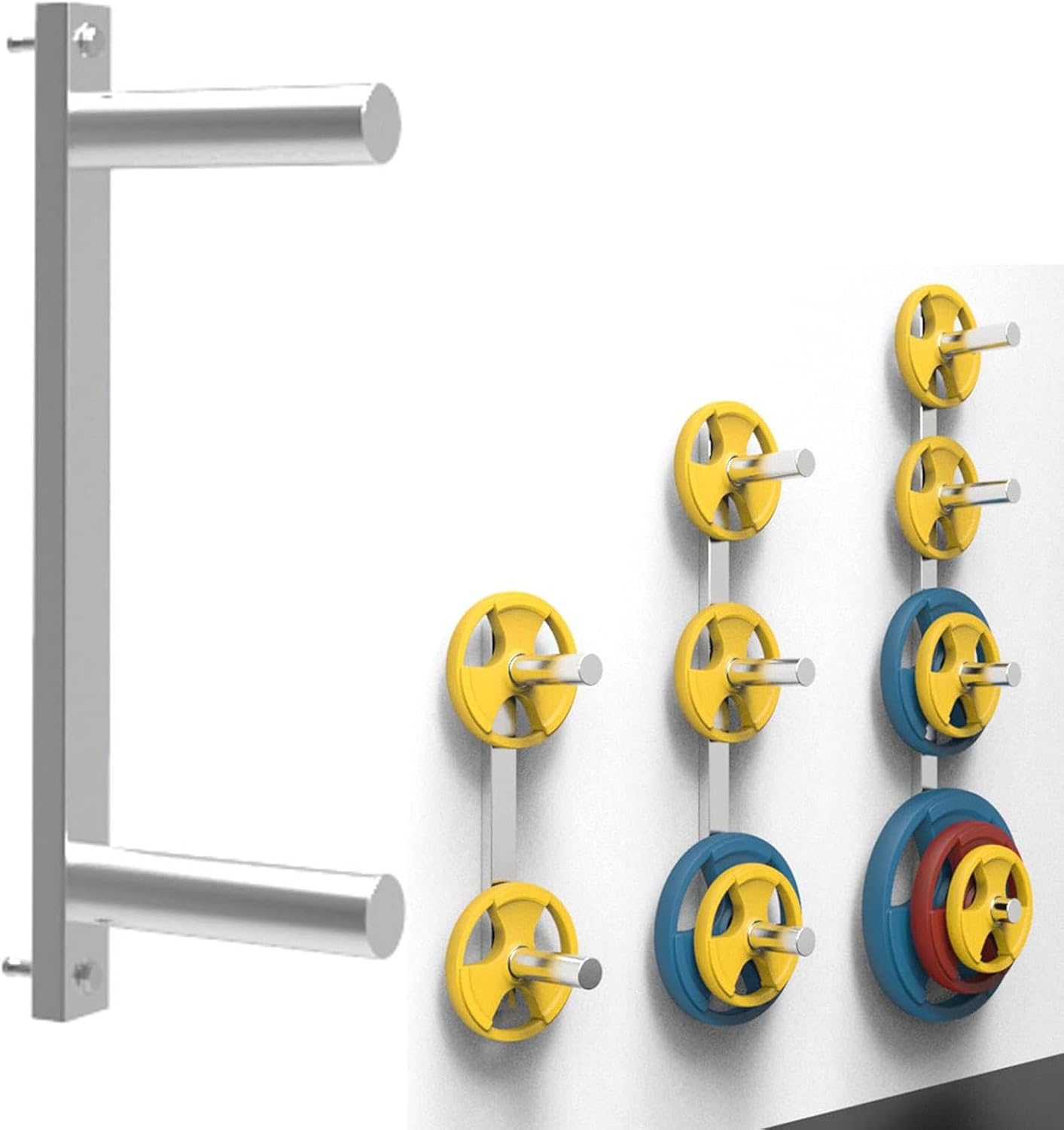 Wall Mounted Weight Rack for Plates, Stainless Steel Weight Plate Storage, Olympic Weight Rack Gym Storage Fits 2" Olympic Weight Plates,2-peg