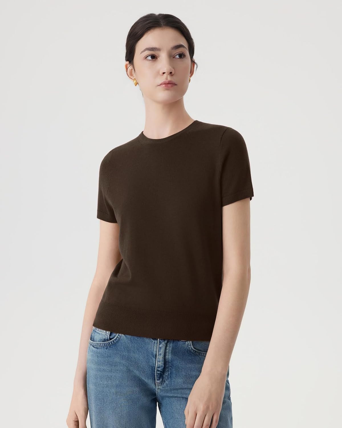 SUUKSESS Women Silk Cashmere Blend Crew Neck Short Sleeve Sweaters Casual Blouse - Image 2